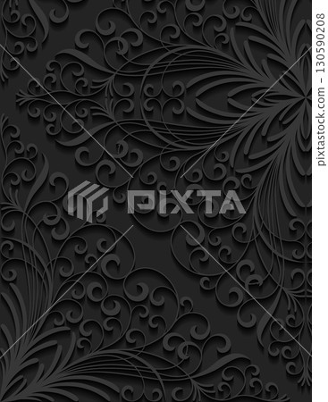 intricate black floral swirling embossed pattern with detailed textures for elegant design intricate black floral swirling embossed pattern with detailed textures for elegant design 130590208