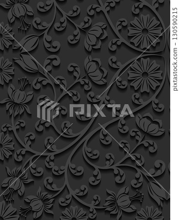intricate black floral pattern with swirling vines and detailed petals for elegant design 130590215