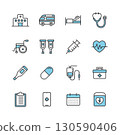 Hospital and medical line icon set (color) 130590406