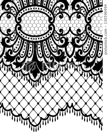 intricate black and white lace pattern with floral and geometric details 130590494