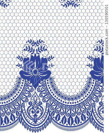 intricate blue floral tile design with ornate pattern and hexagonal grid 130590501