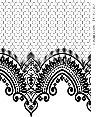 intricate black lace pattern on a white honeycomb textured background intricate black lace pattern on a white honeycomb textured background 130590502