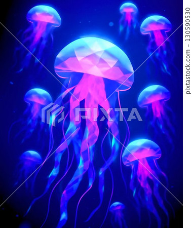 多邊形水母的奇幻插畫 130590530