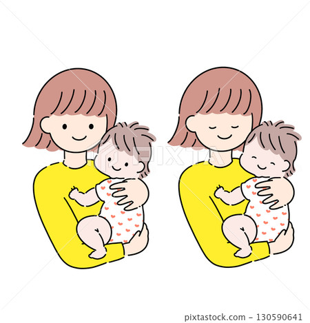一個年輕的媽媽抱著一個孩子 130590641