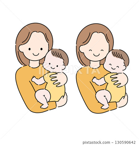 一個女人抱著一個嬰兒的插圖 130590642
