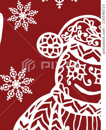 festive holiday snowflake patterns and a stylized snowman on a red background 130590725