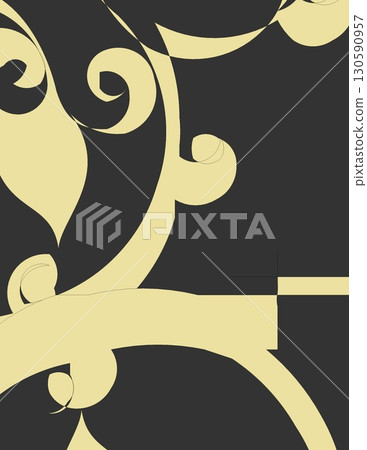 abstract decorative black and beige ornate swirling design with curves and flourishes 130590957