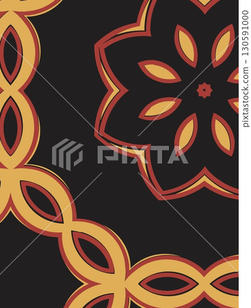 intricate floral and geometric pattern in warm gold and deep red hues on black background intricate floral and geometric pattern in warm gold and deep red hues on black background 130591000