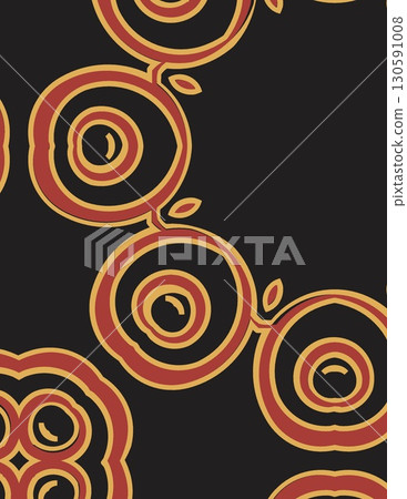 abstract circular pattern with concentric rings in warm tones on black background 130591008