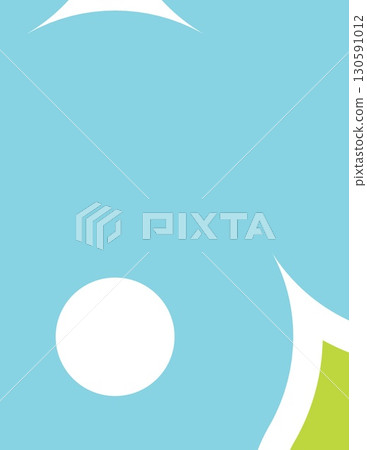illustration of a playful dog with a blue background and geometric design elements 130591012
