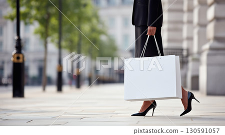 woman carrying a white handbag 130591057