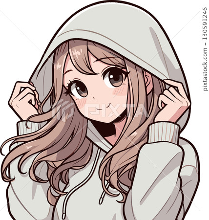Illustration of a woman wearing a hoodie 130591246