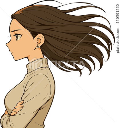 一位女士的頭髮在風中飄揚的插圖 130591260