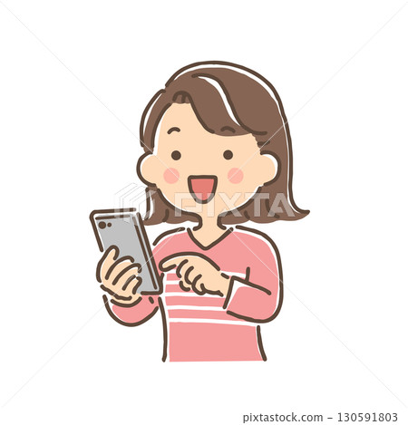 微笑的年輕女子操作智慧型手機(全彩) 微笑的年輕女子操作智慧型手機(全彩) 130591803