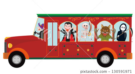 Halloween characters parading on a bus. Halloween characters parading on a bus. 130591971