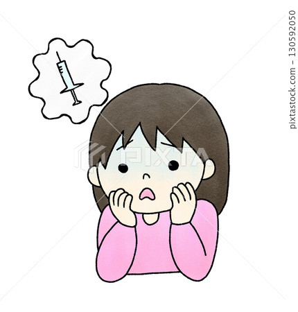 Hand-drawn illustration of a girl who turns pale because she is afraid of injections 130592050