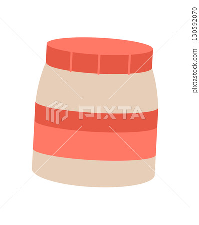 Simple jar container with a red lid in a flat style. Cartoon food object for kitchen decoration. Concept of DIY, craft, and hobby, suitable for creative projects and activities. Simple jar container with a red lid in a flat style. Cartoon food object for kitchen decoration. Concept of DIY, craft, and hobby, suitable for creative projects and activities. 130592070