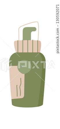 Flat eco beauty shampoo pack, trendy cartoon cosmetic product bottle, isolated antiaging skin care cream jar, colorful minimal hygiene oil tube, vector illustration. 130592071