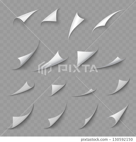 Realistic set of curled page corners with peel effect. Vector 130592150