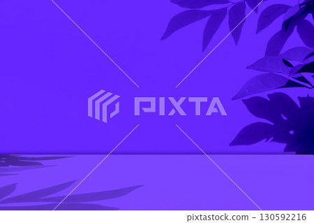 Purple Background Product Studio Podium Wall Scene Abstract Mockup Kitchen Table Cosmetic Shadow Leaves Empty Counter Room Backdrop Shelf Minimal Floor Summer Scene Loft Spring Template Platform Bar. 130592216