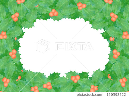 Watercolor Christmas background pattern with holly and red berries 130592322
