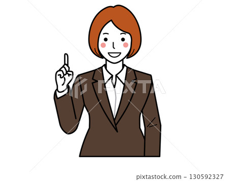 Brown suit. Woman doing number 1 pose Brown suit. Woman doing number 1 pose 130592327