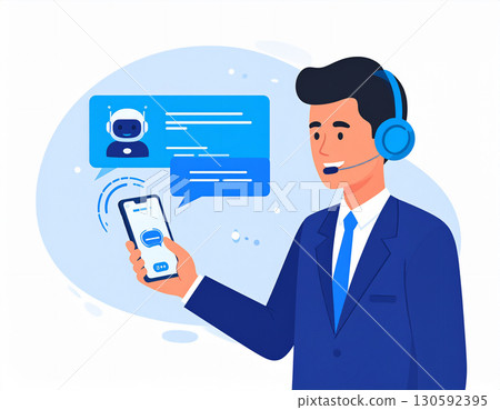 一名男子正在使用手機 AI 產生的素材 一名男子正在使用手機 AI 產生的素材 130592395