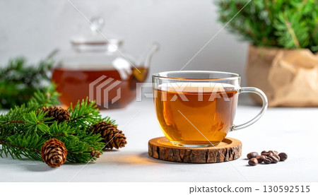 Pine Nut Tea in Clear Glass with Minimalist Background 130592515