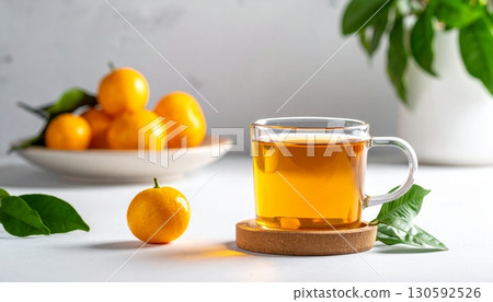 Orange Tea in Clear Glass with Minimalist Background 130592526