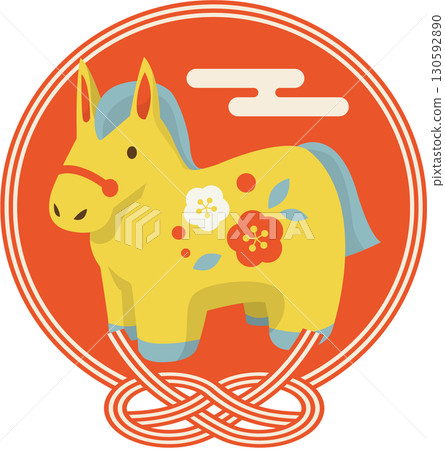 Year of the Horse Icon 03 Retro Color Golden Horse Abalone Knot Cute Illustration 130592890