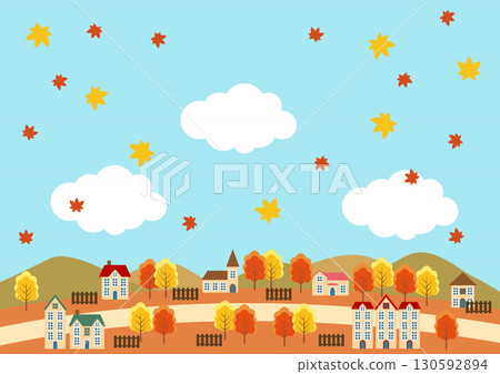 秋天，背景，鄉村，插圖，可愛，秋葉，水平 130592894