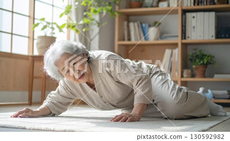Elderly person who fell in the living room Image of senior life 130592982