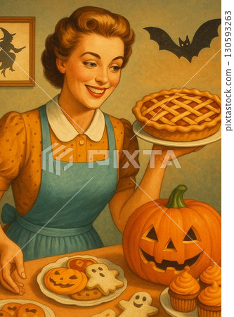 萬聖節派對復古插畫 130593263