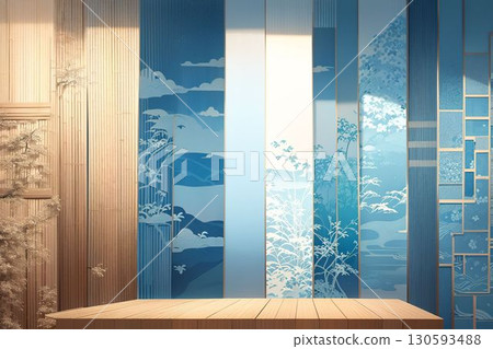 Shoji screen and wooden base_Japanese modern space_Japanese style design background 130593488