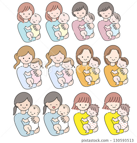 微笑的母親們圍著她們的寶寶 130593513