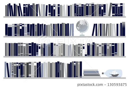 插圖集書架上排列著各種書籍 130593875