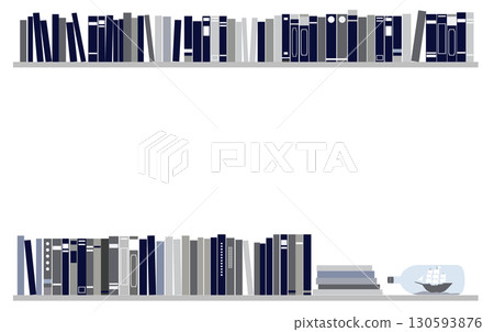 書架上排列著各種書籍的框架插圖 130593876