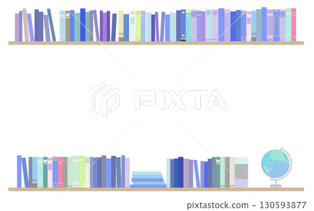 Frame illustration of a bookshelf with various books lined up Frame illustration of a bookshelf with various books lined up 130593877