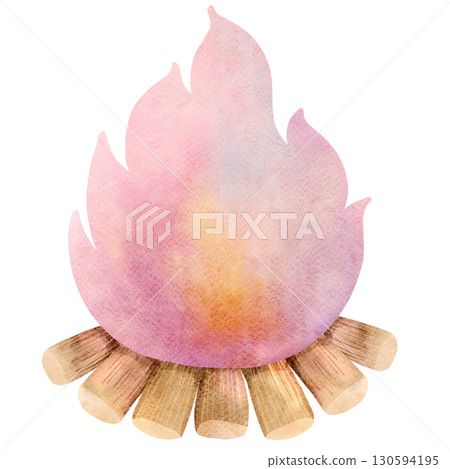 Watercolor Bonfire Illustration on Black Background 130594195