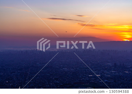 Osaka Prefecture: Panoramic night view of Osaka and the view of Our Square 130594388