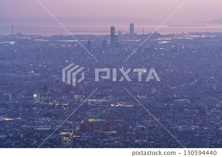 Osaka Prefecture: Panoramic night view of Osaka and the view of Our Square 130594440