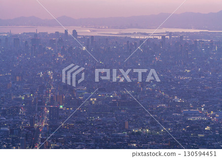 Osaka Prefecture: Panoramic night view of Osaka and the view of Our Square 130594451