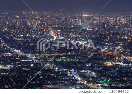Osaka Prefecture: Panoramic night view of Osaka and the view of Our Square 130594492