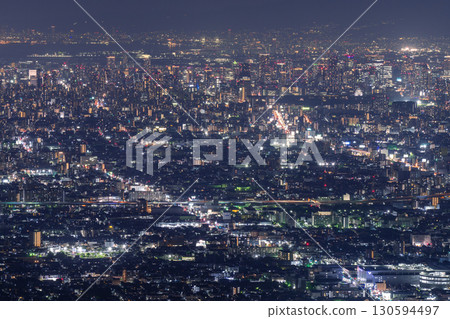 Osaka Prefecture: Panoramic night view of Osaka and the view of Our Square 130594497