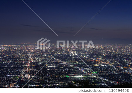 Osaka Prefecture: Panoramic night view of Osaka and the view of Our Square 130594498
