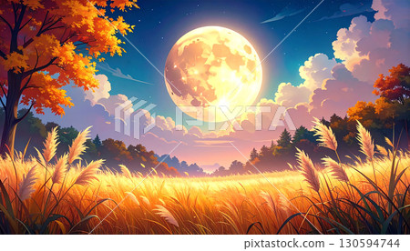 賞月、秋葉、風景生成AI背景 130594744