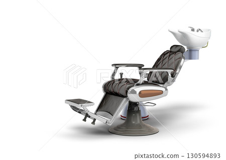 Modern Barber Chair 3D Render with Integrated Sink on white background 130594893