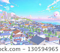 住宅區CG柔和的色彩海景小鎮背景流行 130594965