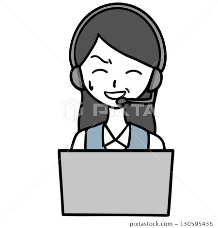 呼叫中心的一位女士苦笑著 呼叫中心的一位女士苦笑著 130595438