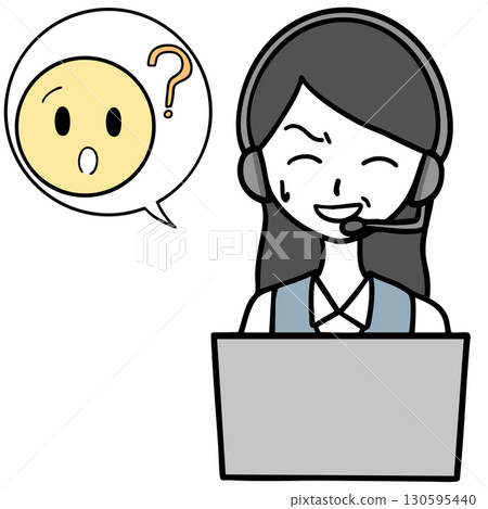 呼叫中心一位苦笑的女士和一位正在諮詢的人 呼叫中心一位苦笑的女士和一位正在諮詢的人 130595440